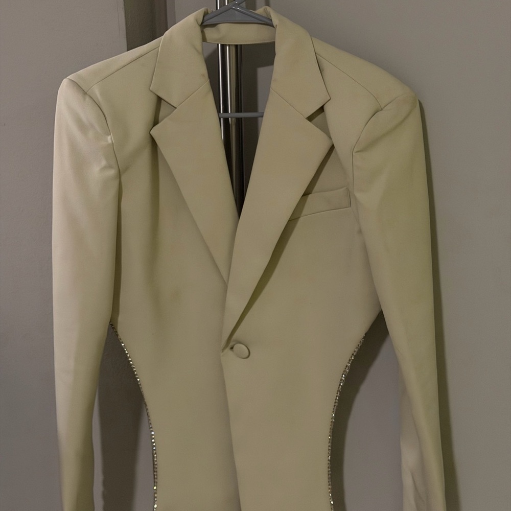 Cream Blazer with Rhinestone Accents